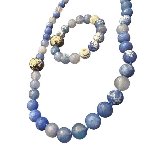 Simon Sebbag Sterling Silver Blue Fire Agate Beads Toggle Necklace and Bracelet - Picture 3 of 4